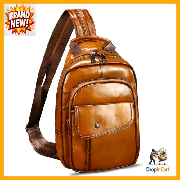 Genuine Leather Sling Backpack Retro Daypack Adjustable Crossbody Chest Bag main image 4